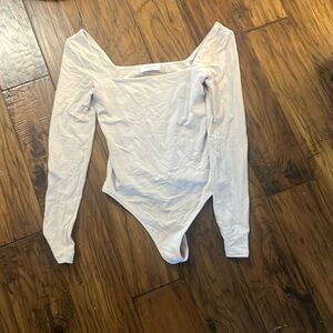 Babaton light grey small square neck long‎ sleeve body suit